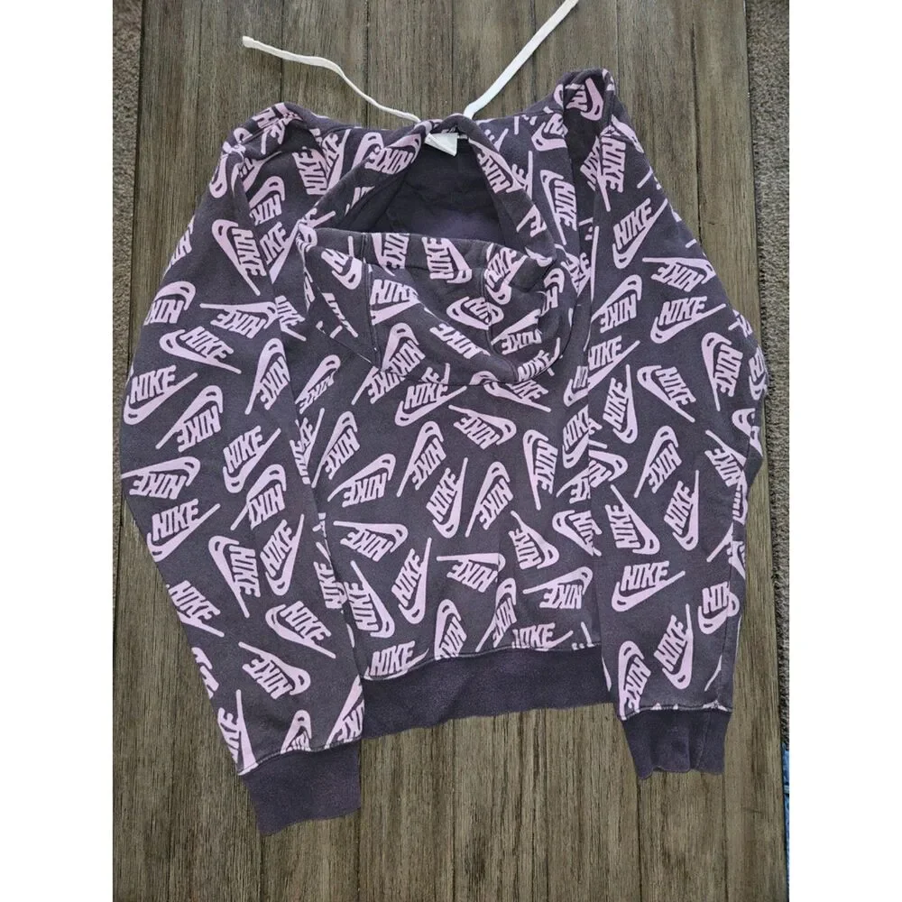 Nike Men’s Purple/Black Pullover Hoodie M Cotton Fleece Graphic Logo Print